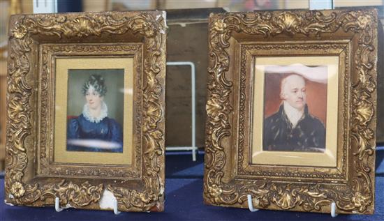 Early 19th century English School, two oil on ivory miniatures of George Nigel Edwards and his wife of Henlow Grange,